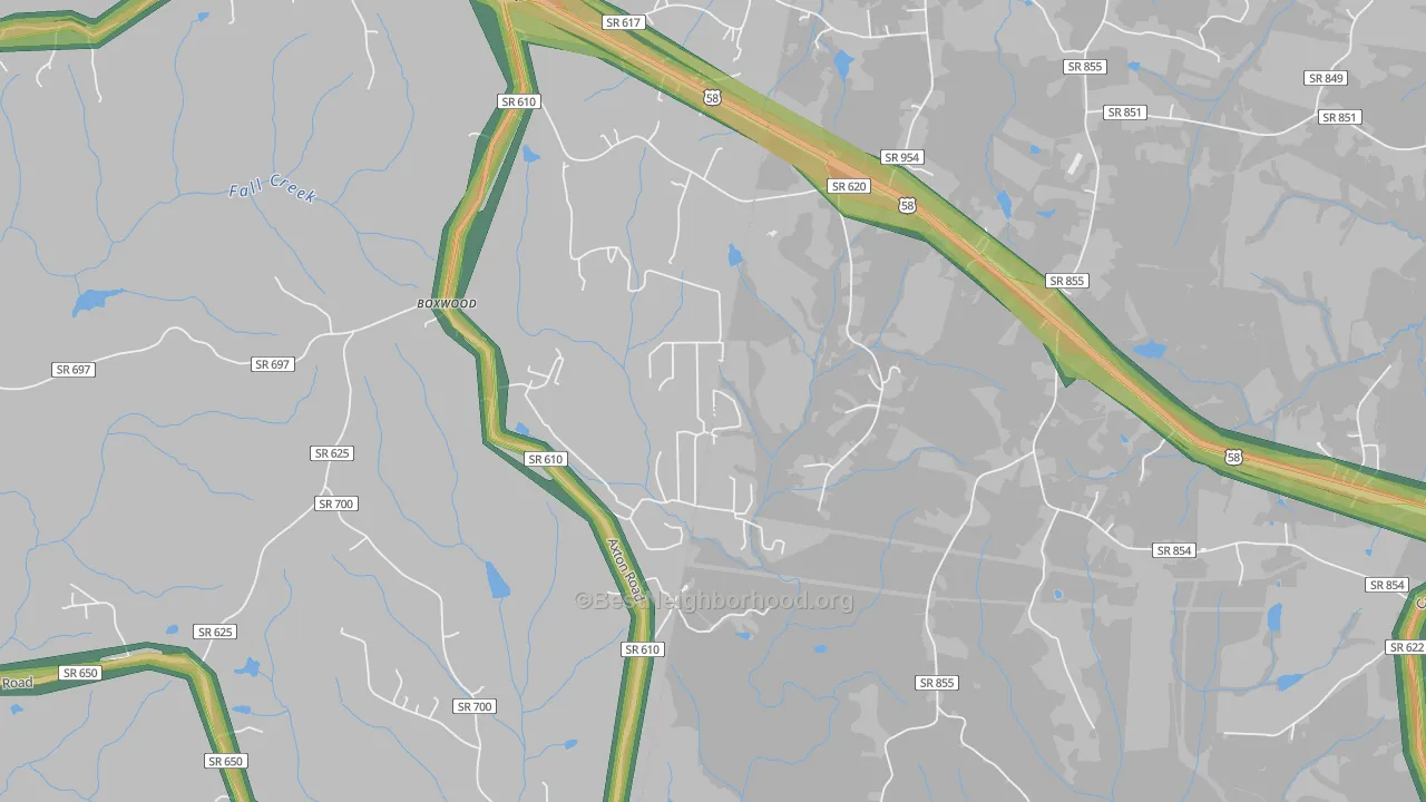 Boxwood, VA Map of Noise Levels in Boxwood