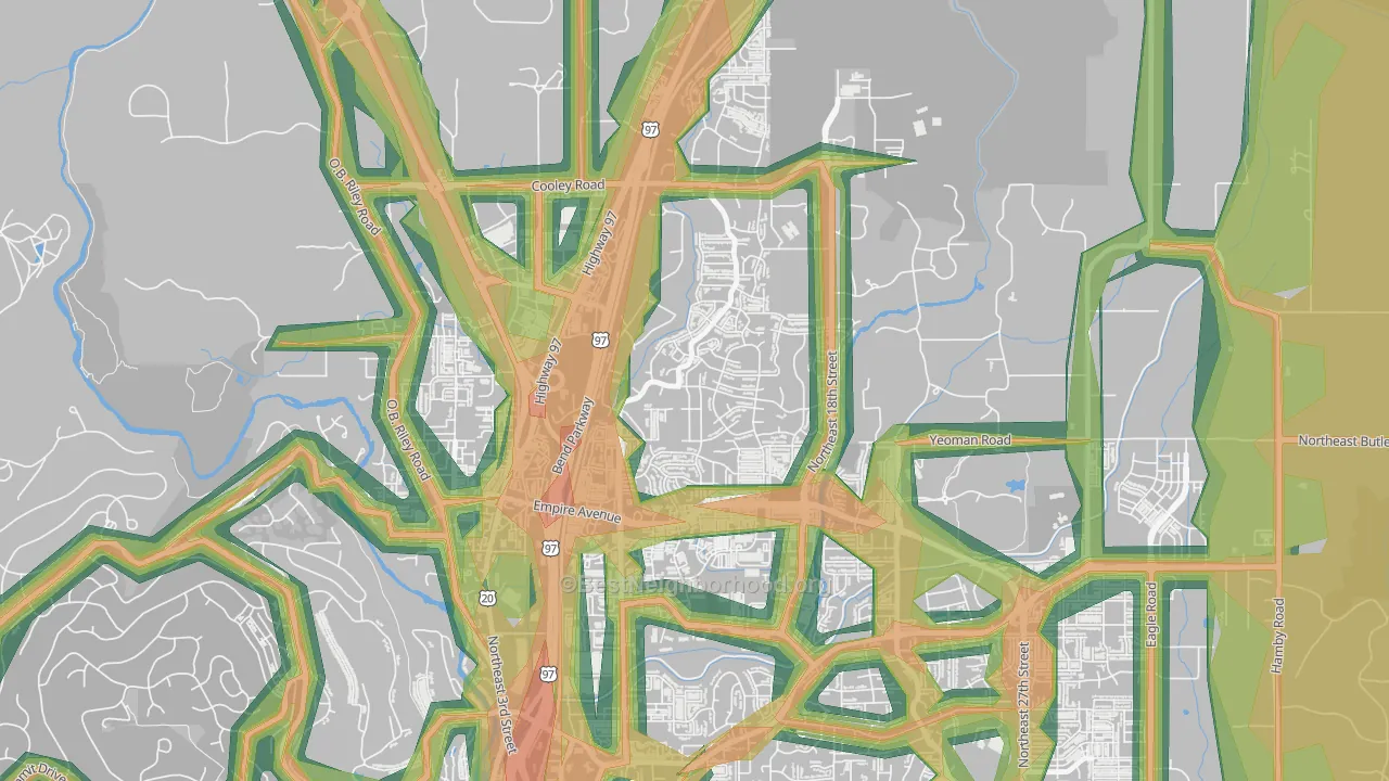 Boyd Acres, Bend, OR Map of Noise Levels in Boyd Acres