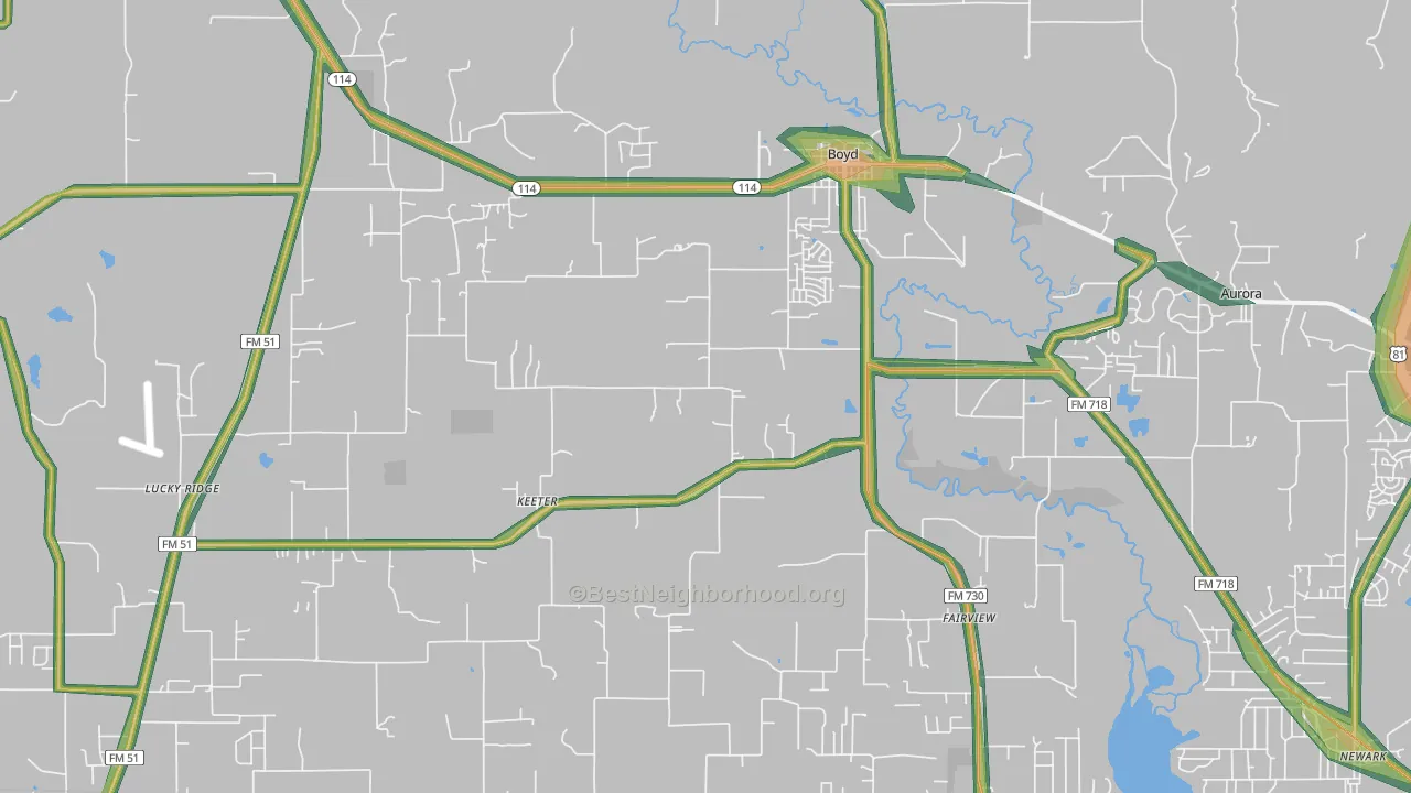 Boyd, TX Map of Noise Levels in Boyd