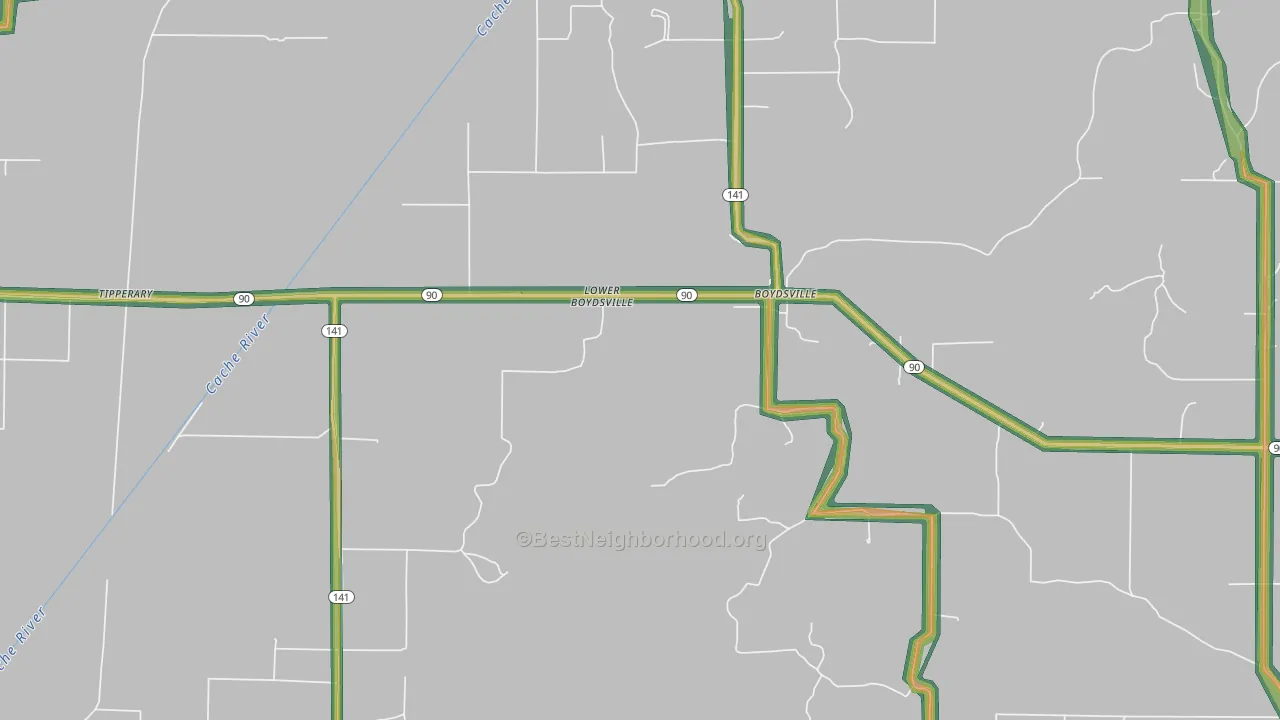 Boydsville, AR Map of Noise Levels in Boydsville
