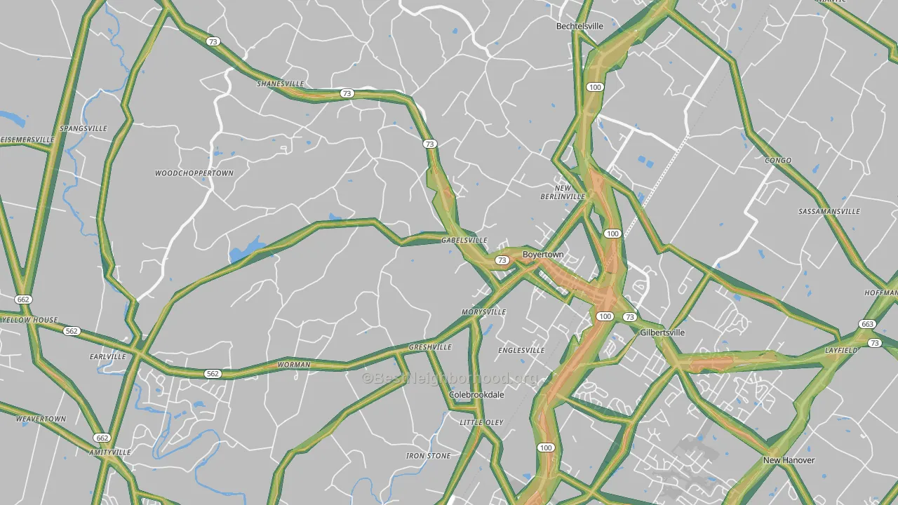 Boyertown, PA Map of Noise Levels in Boyertown