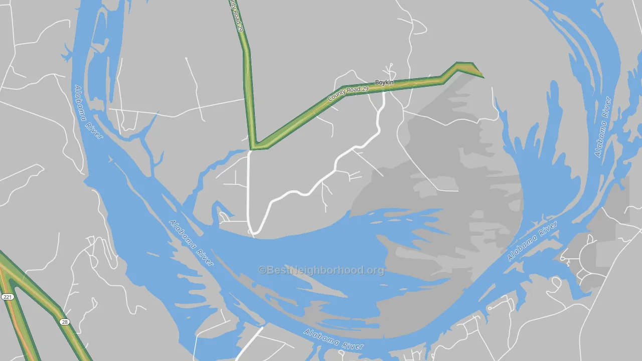 Boykin, AL Map of Noise Levels in Boykin