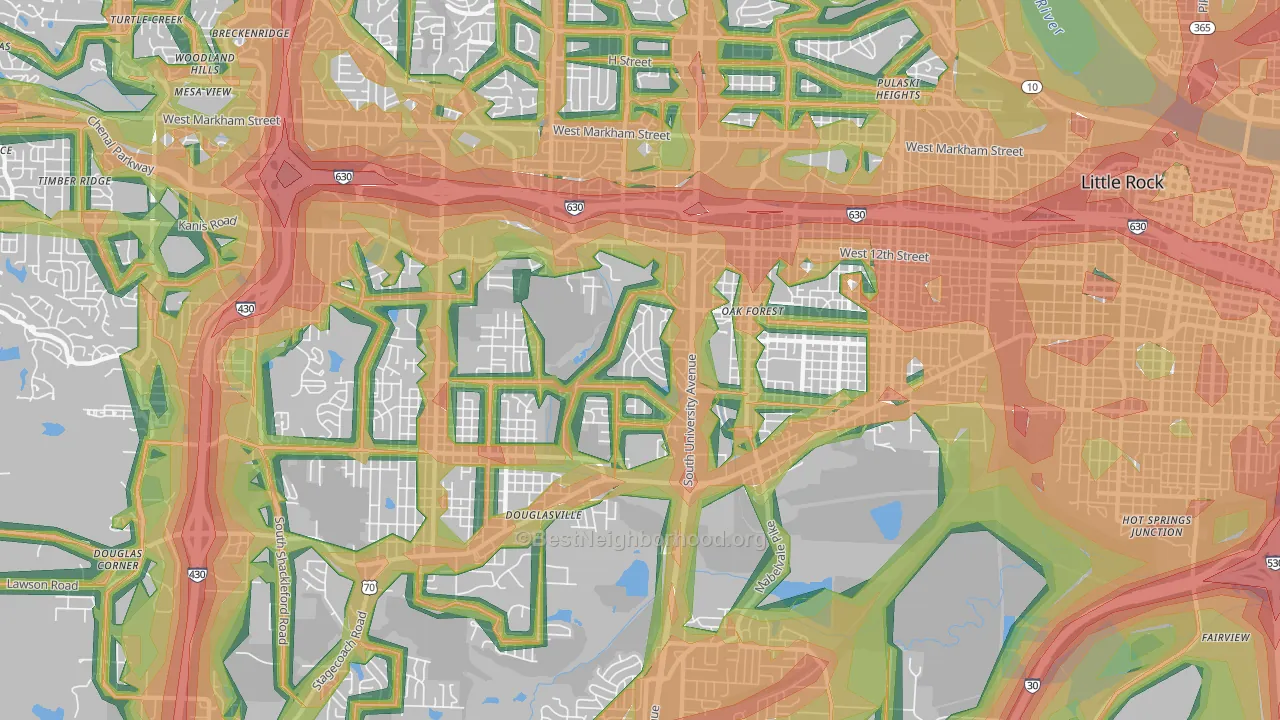 Boyle Park, Little Rock, AR Map of Noise Levels in Boyle Park