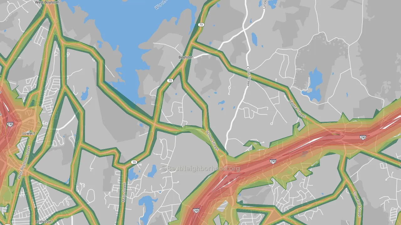 Boylston, MA Map of Noise Levels in Boylston