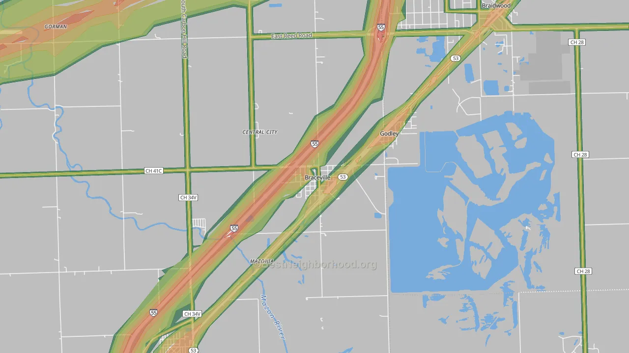 Braceville, IL Map of Noise Levels in Braceville