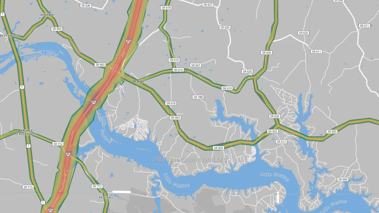 Bracey, VA Map of Noise Levels in Bracey