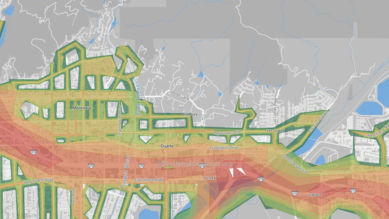 Bradbury, CA Map of Noise Levels in Bradbury