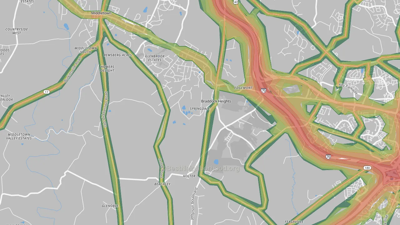Braddock Heights, MD Map of Noise Levels in Braddock Heights