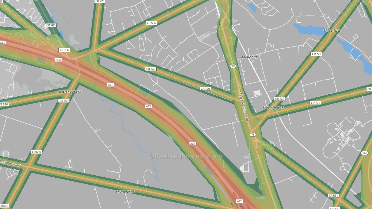Braddock, NJ Map of Noise Levels in Braddock
