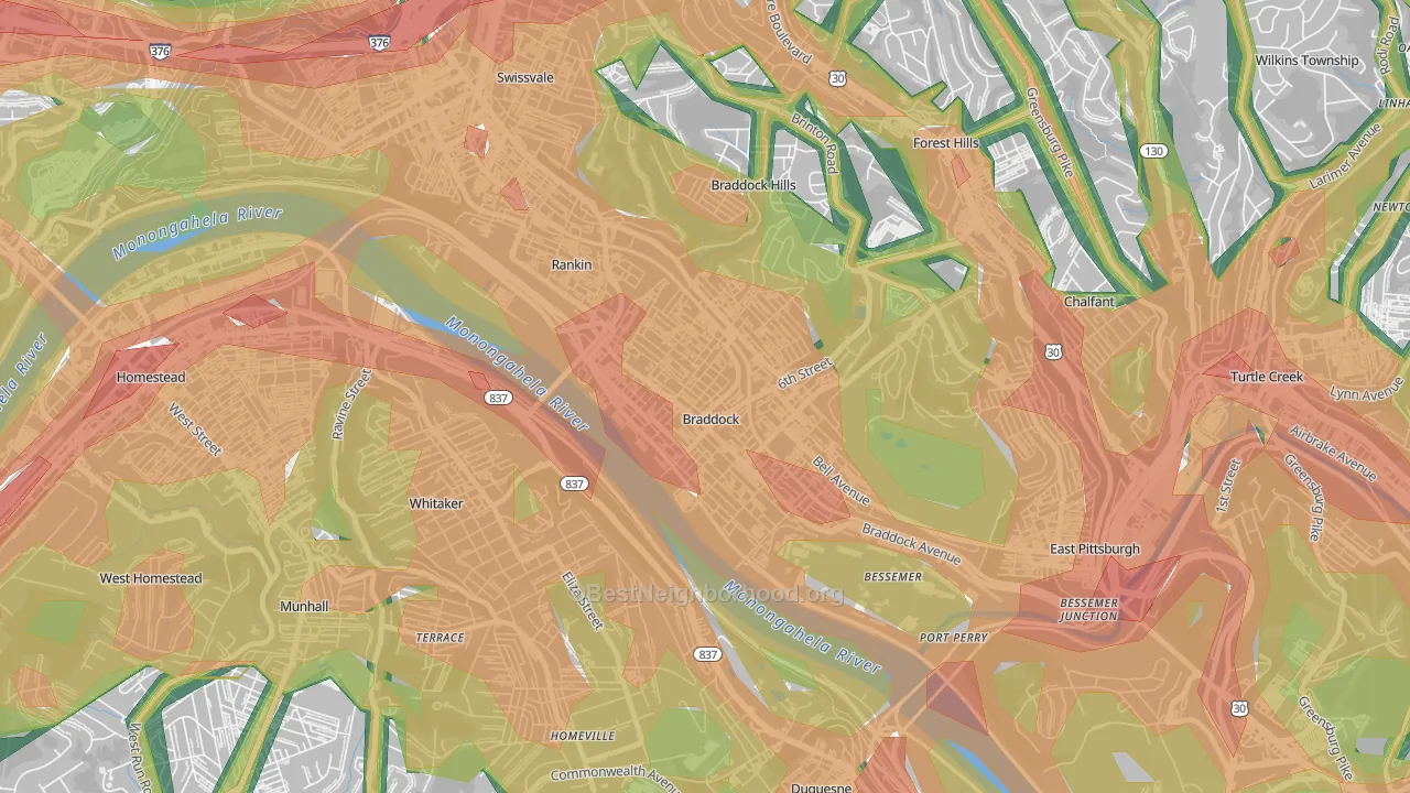Braddock, PA Map of Noise Levels in Braddock