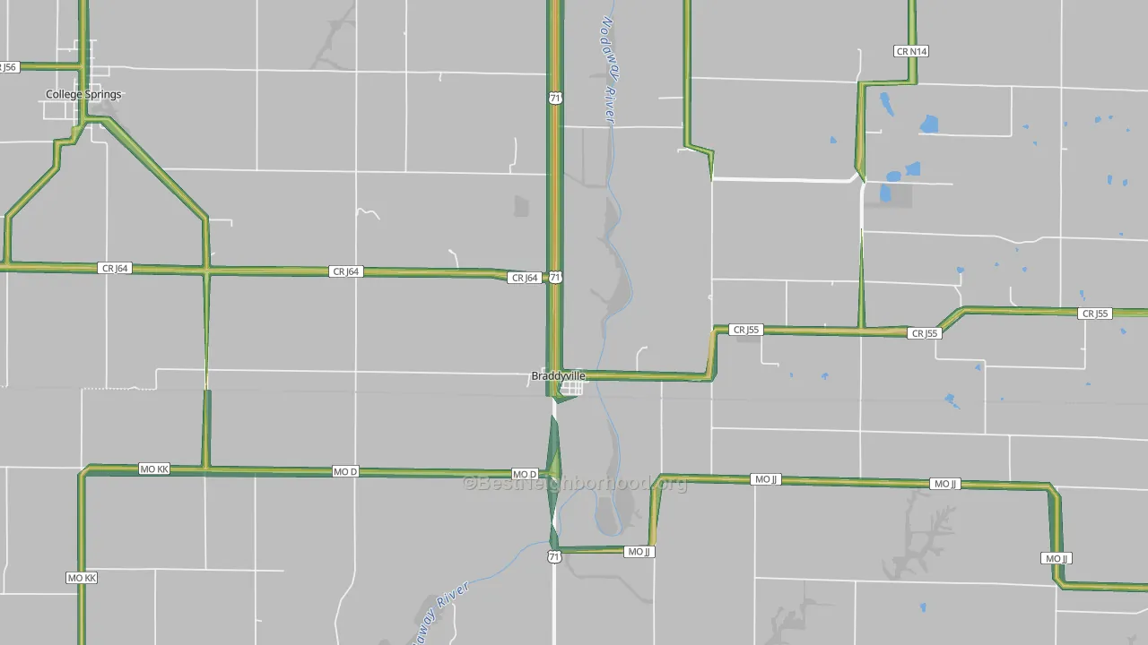Braddyville, IA Map of Noise Levels in Braddyville