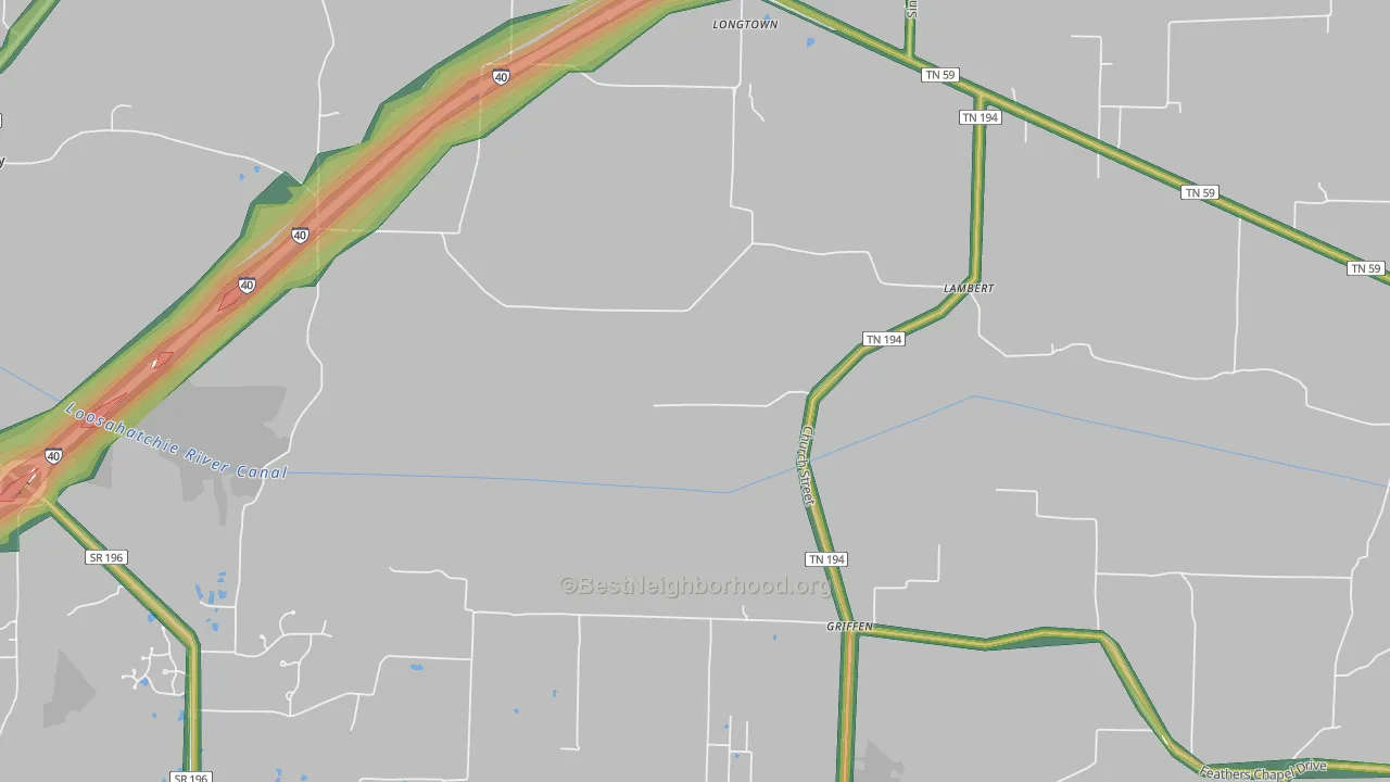 Braden, TN Map of Noise Levels in Braden