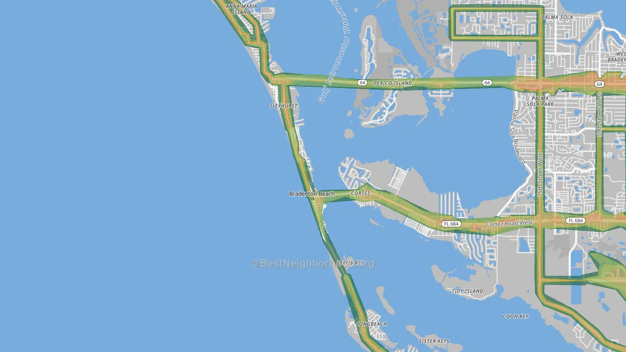 Bradenton Beach, FL Map of Noise Levels in Bradenton Beach