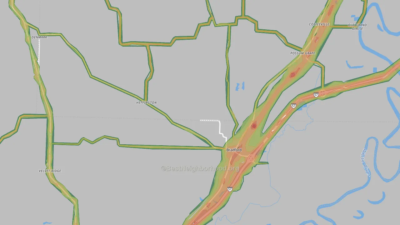Bradford, AR Map of Noise Levels in Bradford