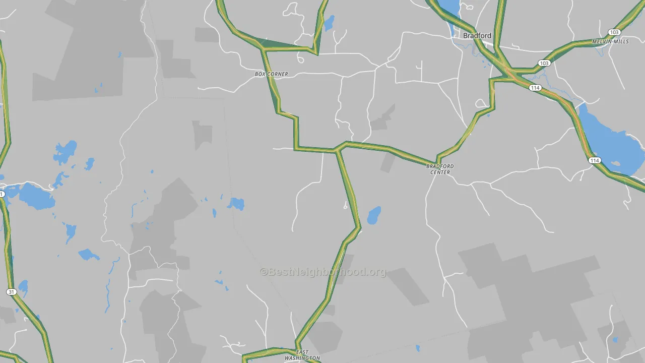 Bradford Center, NH Map of Noise Levels in Bradford Center