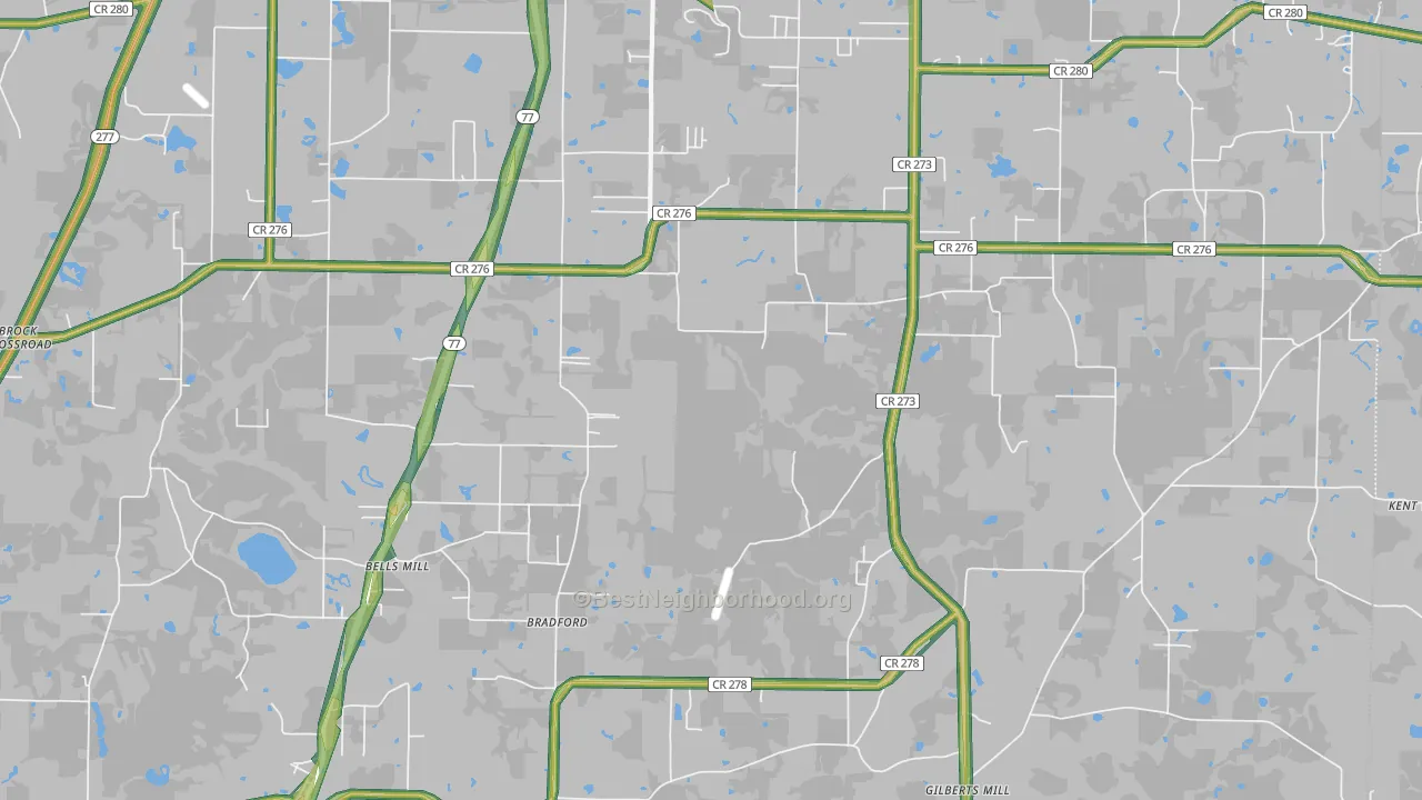 Bradford, FL Map of Noise Levels in Bradford