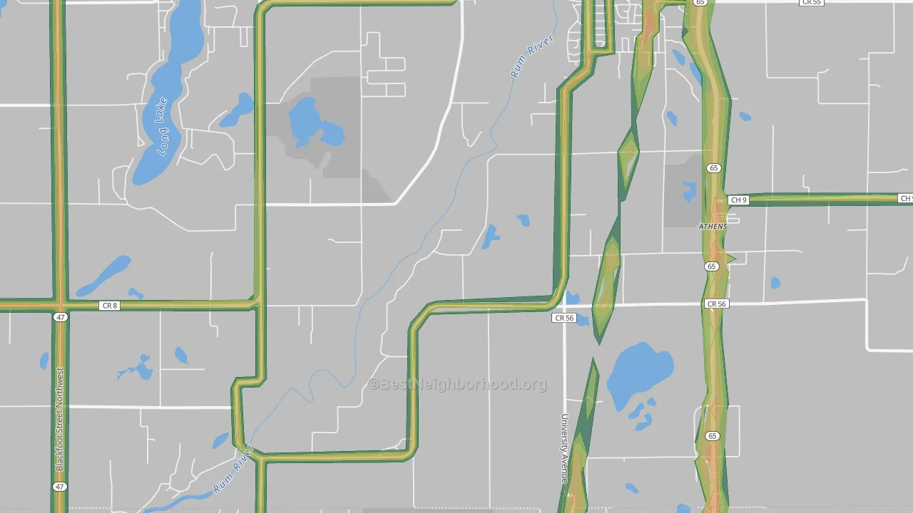 Bradford, MN Map of Noise Levels in Bradford