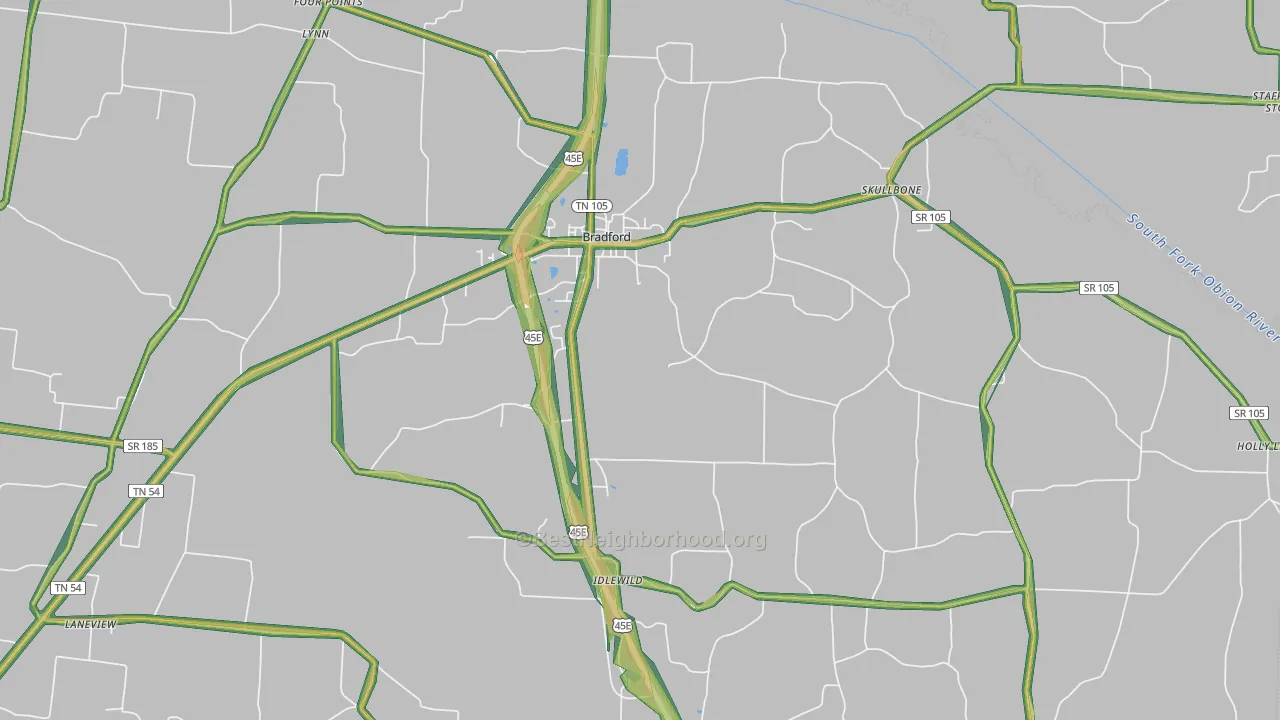 Bradford, TN Map of Noise Levels in Bradford