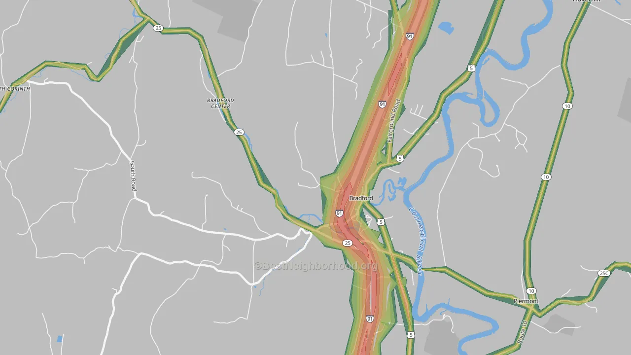 Bradford, VT Map of Noise Levels in Bradford