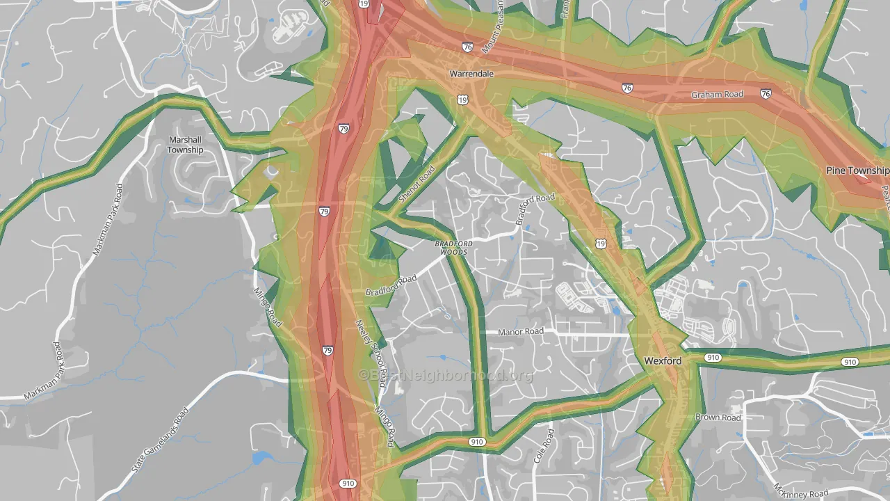 Bradford Woods, PA Map of Noise Levels in Bradford Woods
