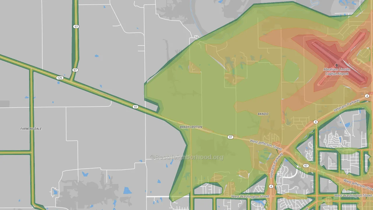 Bradfordton, IL Map of Noise Levels in Bradfordton