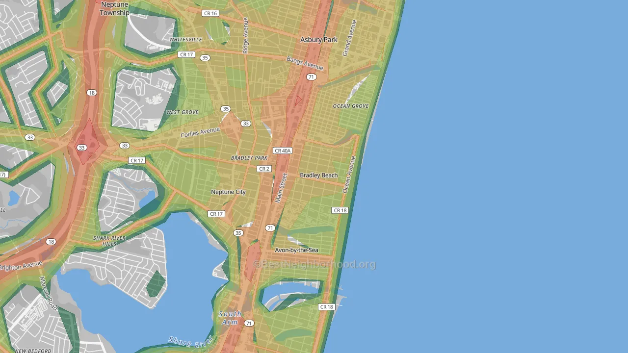 Bradley Beach, NJ Map of Noise Levels in Bradley Beach
