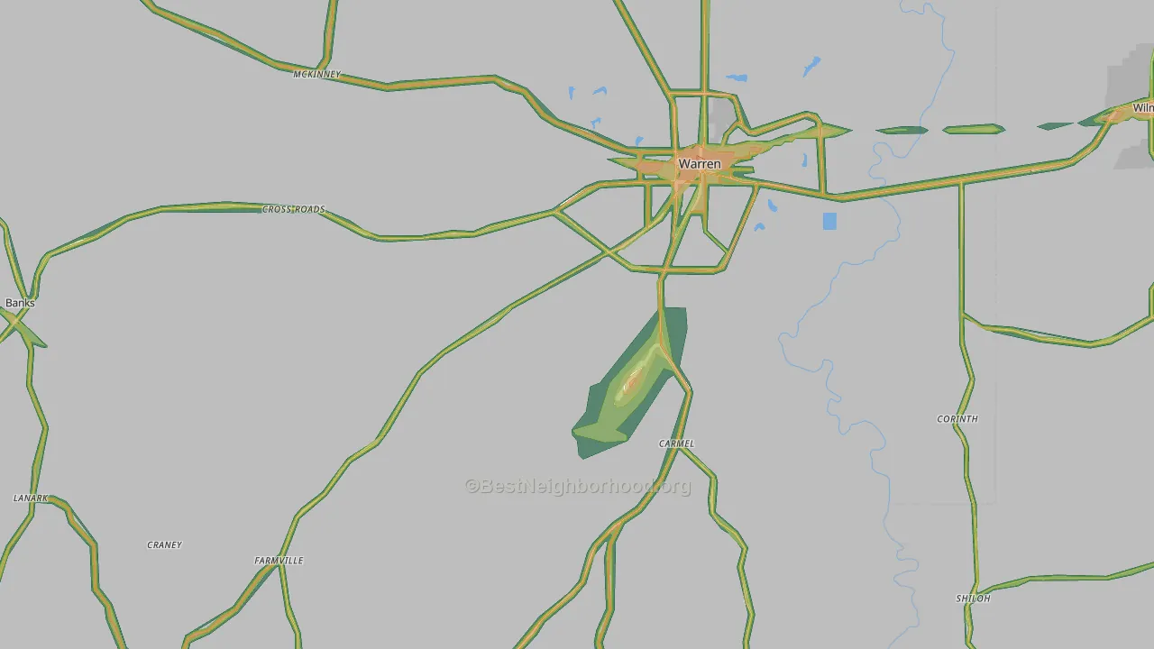 Bradley County, AR Map of Noise Levels in Bradley County