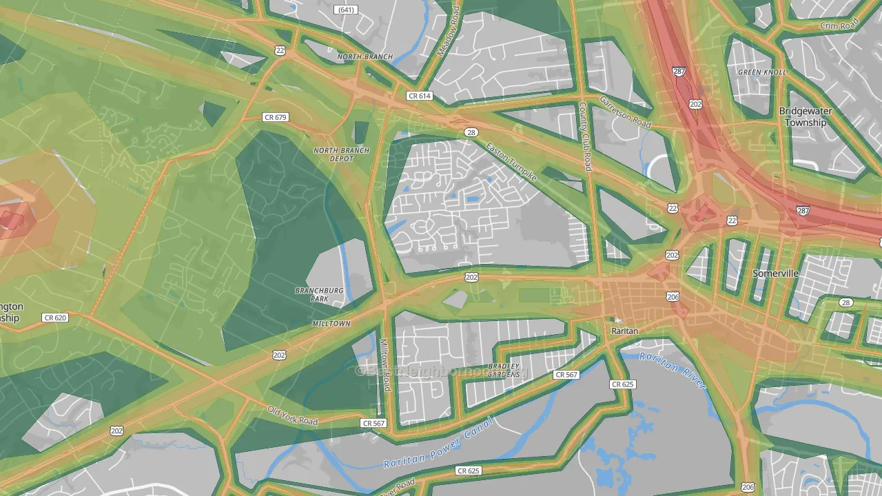 Bradley Gardens, NJ Map of Noise Levels in Bradley Gardens