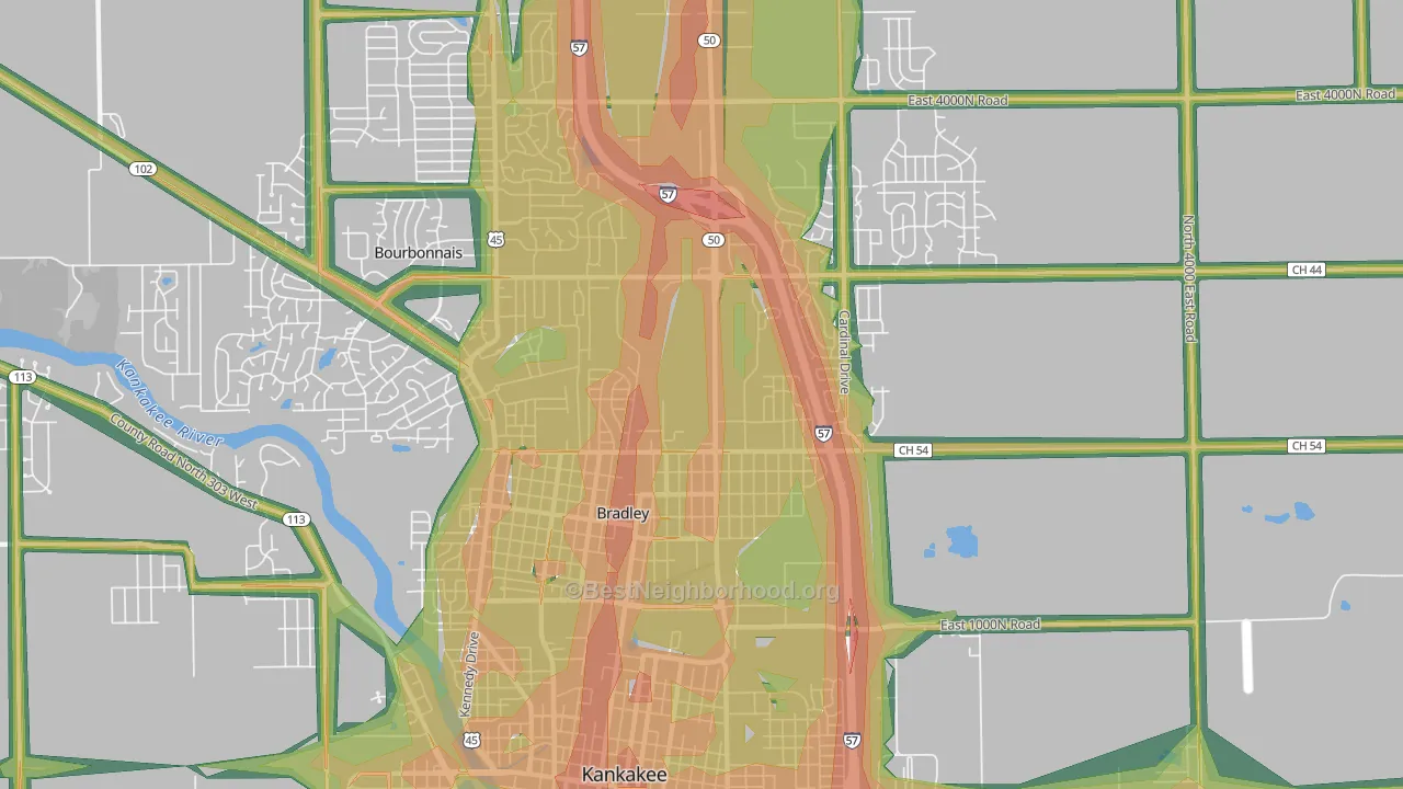 Bradley, IL Map of Noise Levels in Bradley