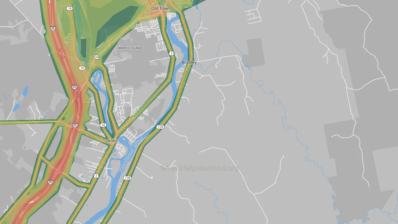 Bradley, ME Map of Noise Levels in Bradley