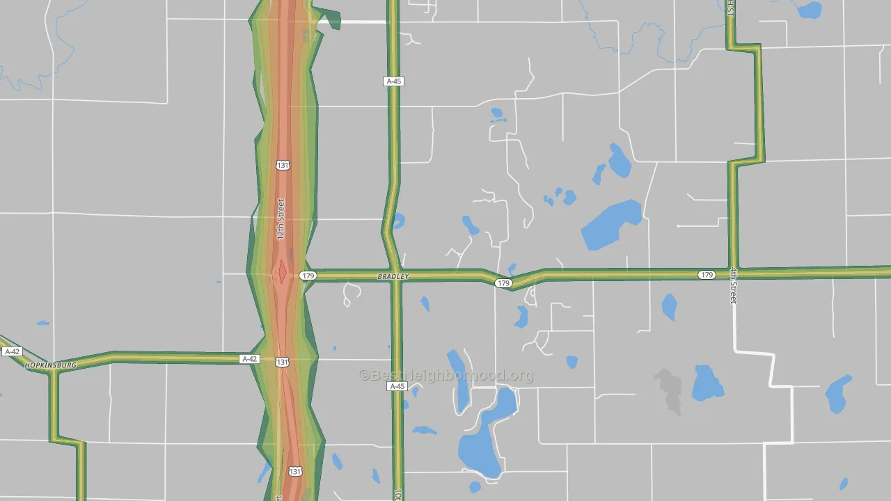 Bradley, MI Map of Noise Levels in Bradley