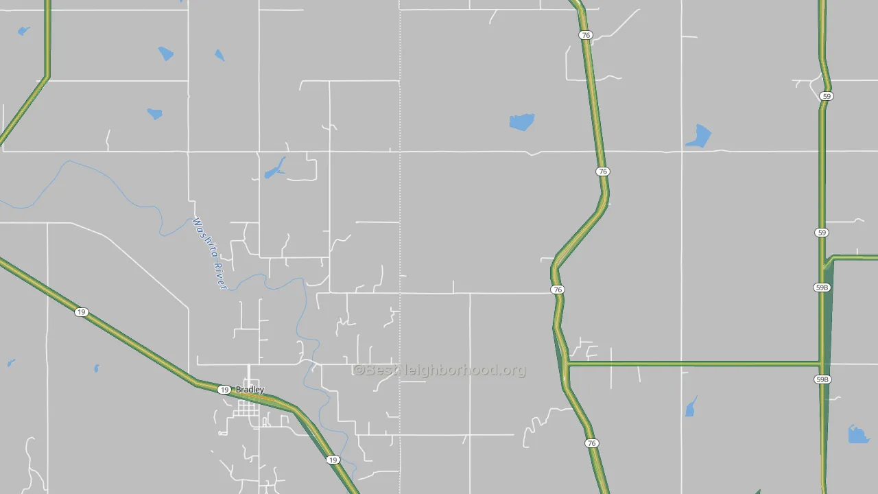 Bradley, OK Map of Noise Levels in Bradley