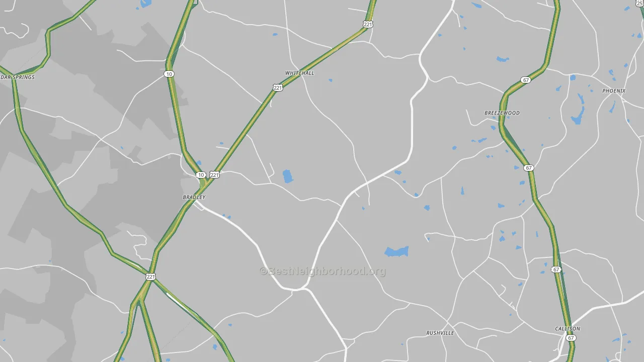Bradley, SC Map of Noise Levels in Bradley