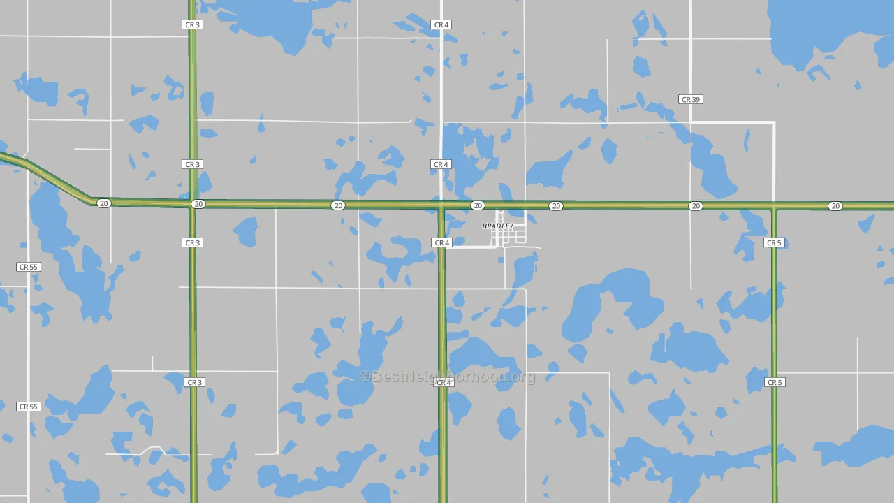 Bradley, SD Map of Noise Levels in Bradley