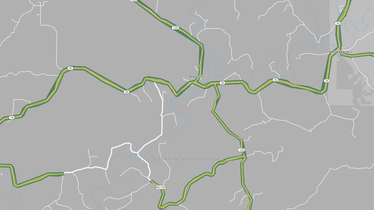 Bradleyville, MO Map of Noise Levels in Bradleyville