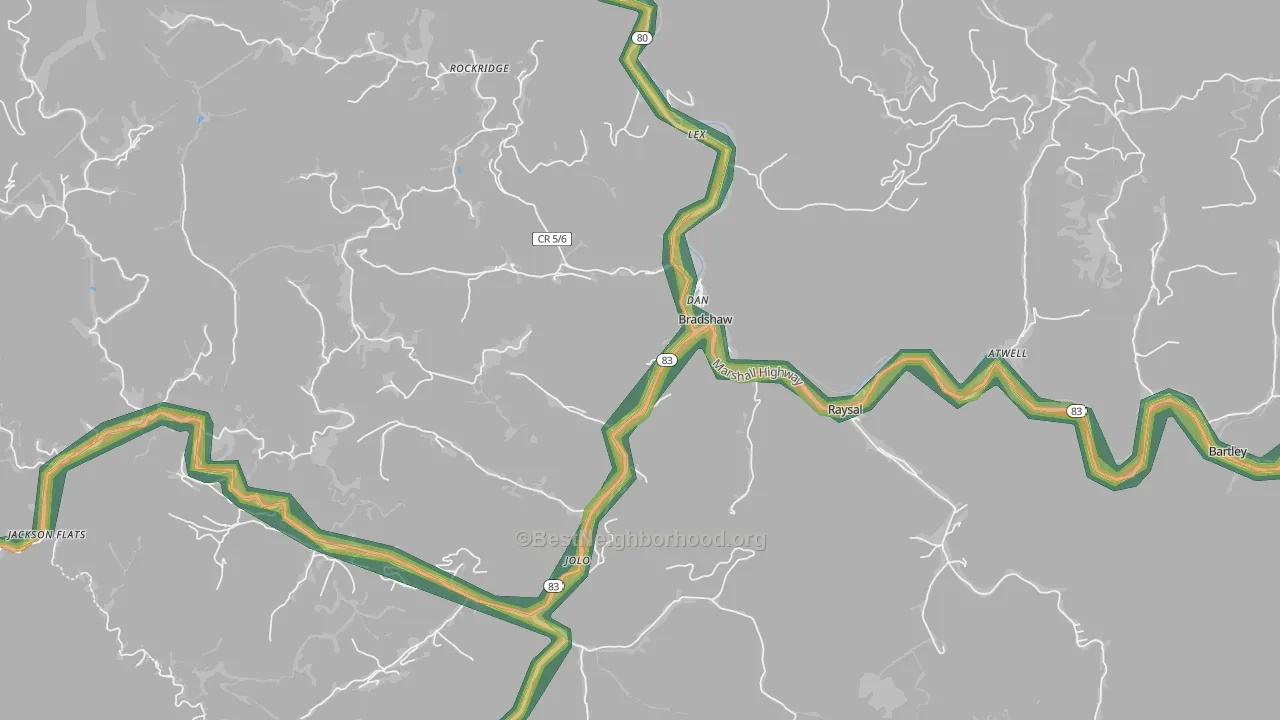 Bradshaw, WV Map of Noise Levels in Bradshaw