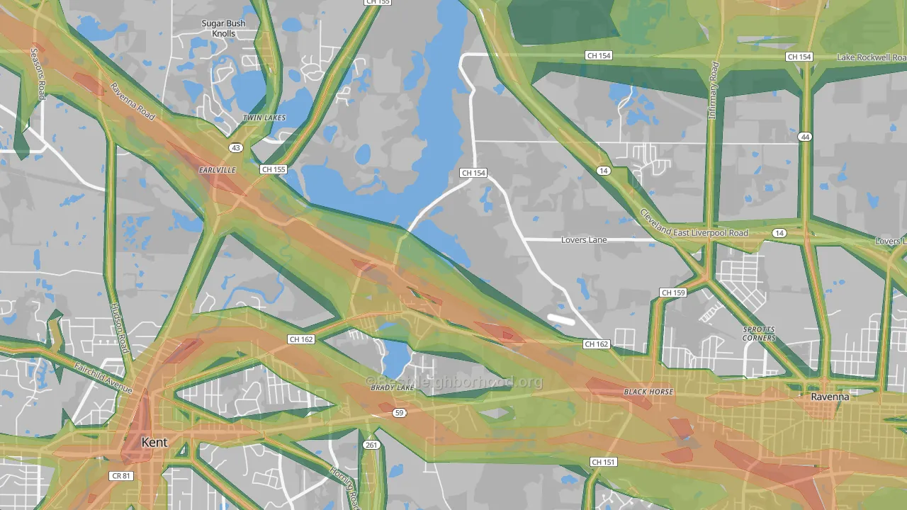 Brady Lake, OH Map of Noise Levels in Brady Lake
