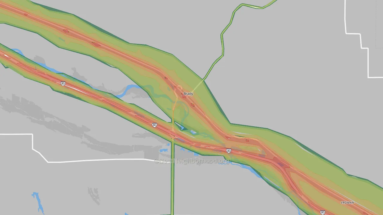 Brady, NE Map of Noise Levels in Brady