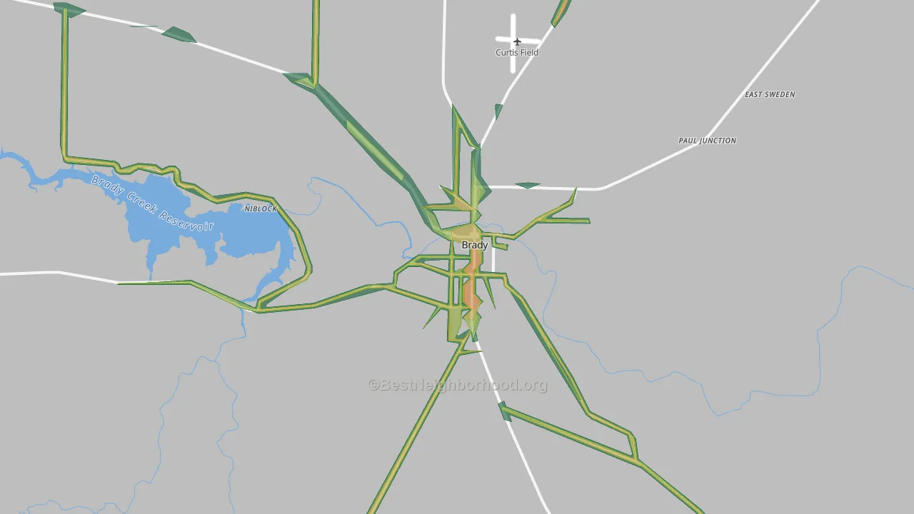 Brady, TX Map of Noise Levels in Brady