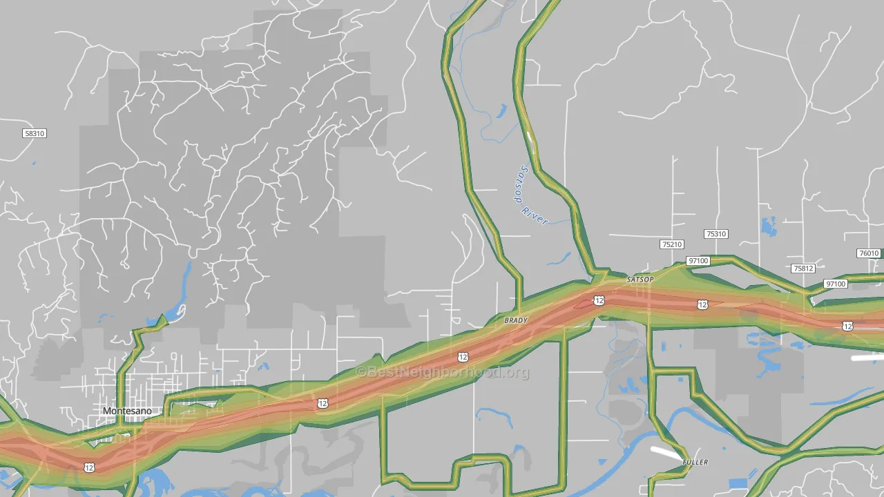 Brady, WA Map of Noise Levels in Brady