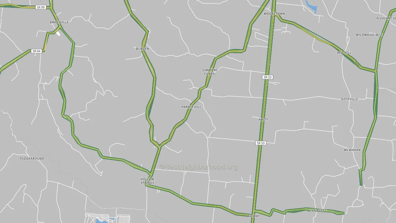 Bradyville, TN Map of Noise Levels in Bradyville