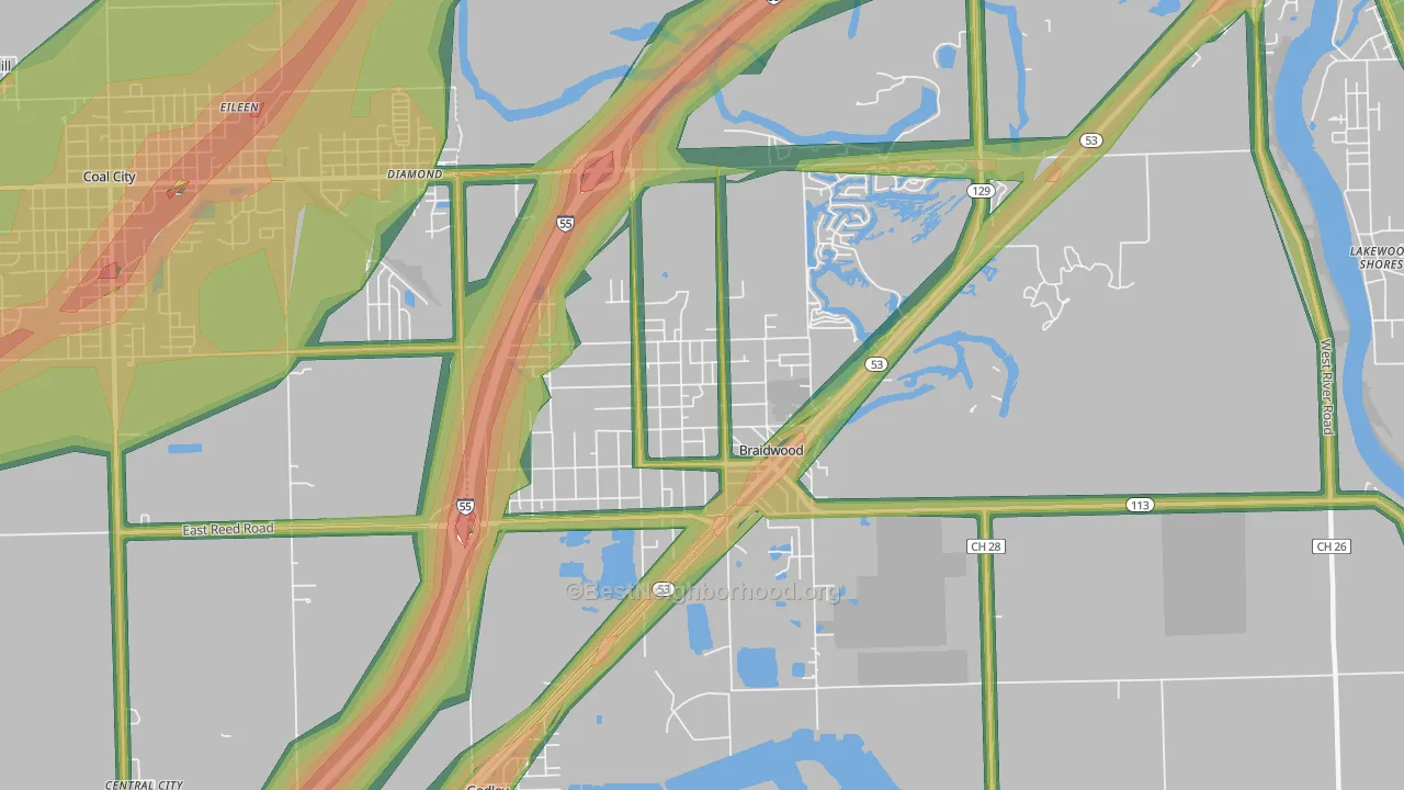 Braidwood, IL Map of Noise Levels in Braidwood
