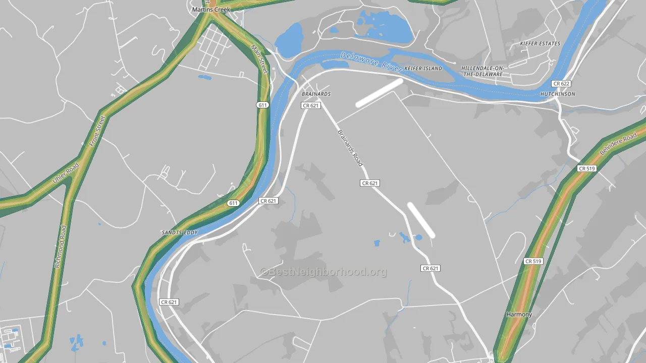 Brainards, NJ Map of Noise Levels in Brainards