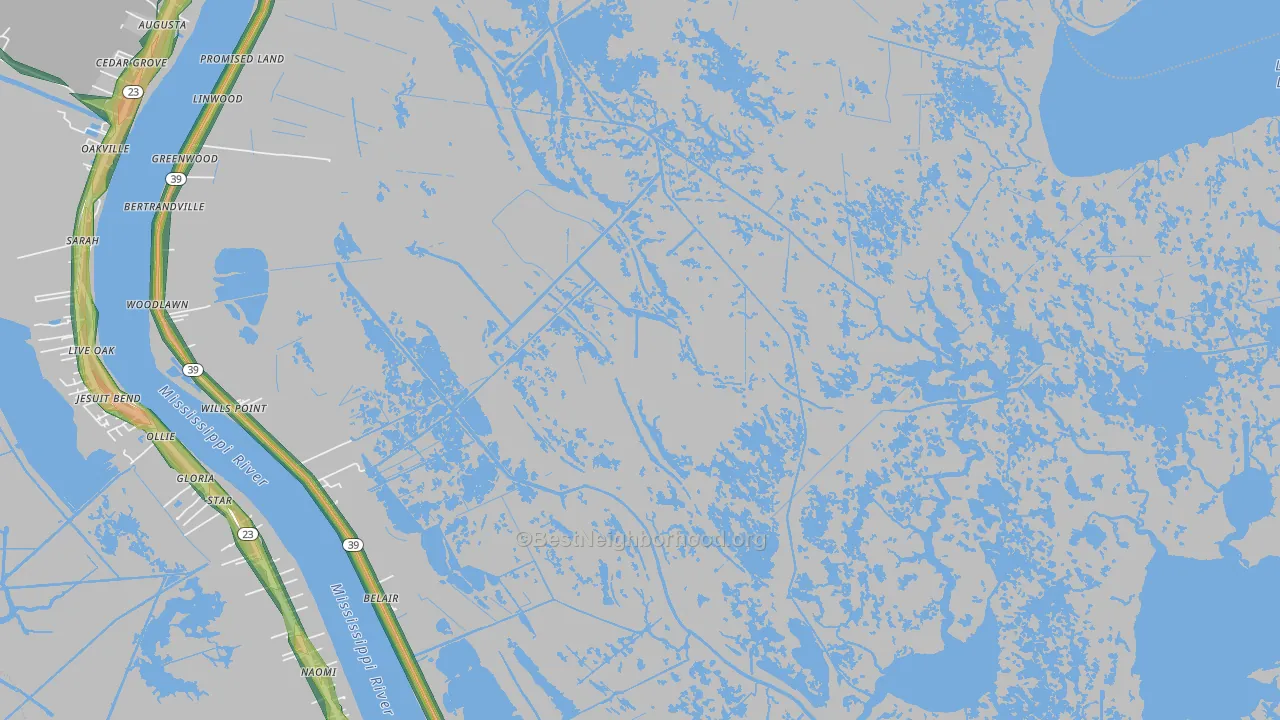 Braithwaite, LA Map of Noise Levels in Braithwaite
