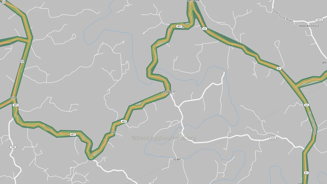 Bramlett, KY Map of Noise Levels in Bramlett