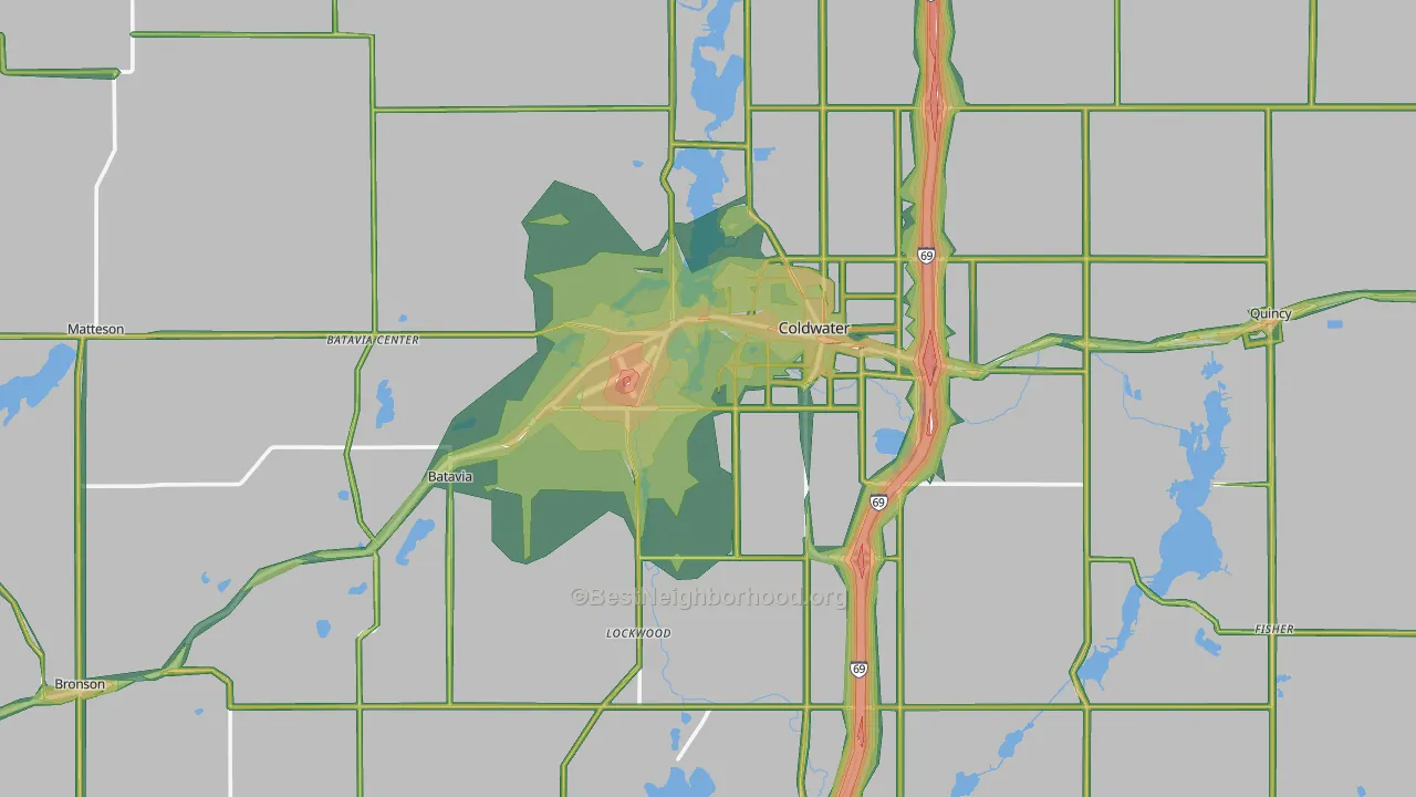 Branch County, MI Map of Noise Levels in Branch County