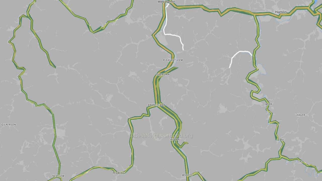 Branchland, WV Map of Noise Levels in Branchland
