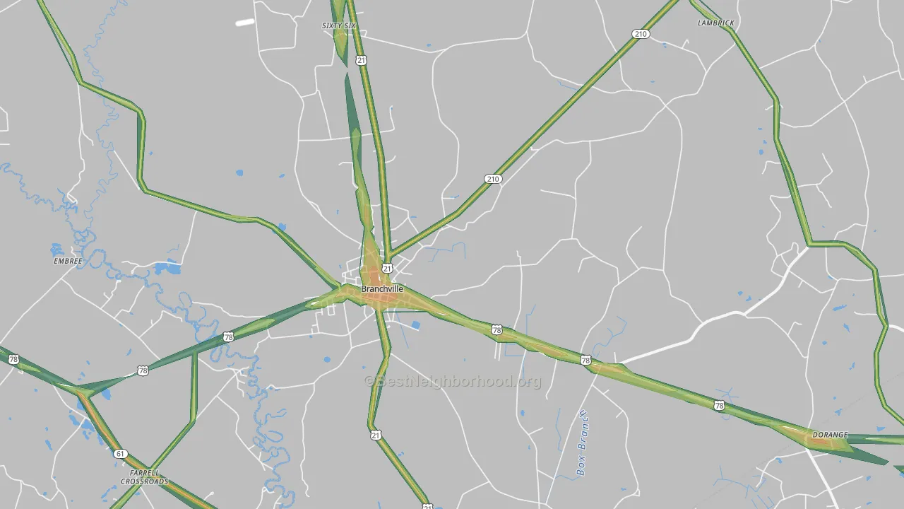 Branchville, SC Map of Noise Levels in Branchville