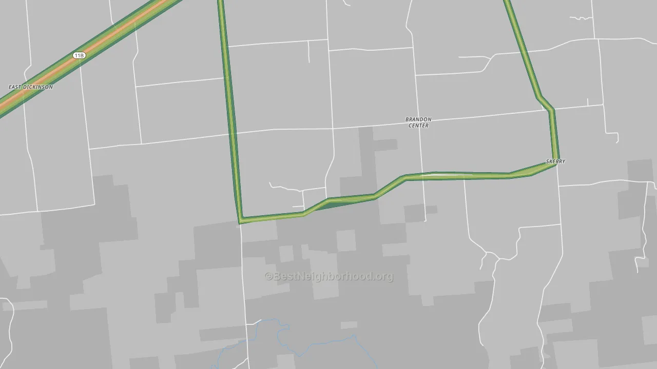 Brandon Center, NY Map of Noise Levels in Brandon Center