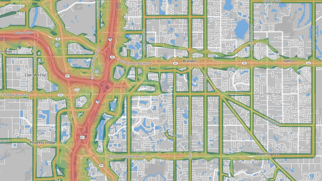 Brandon, FL Map of Noise Levels in Brandon